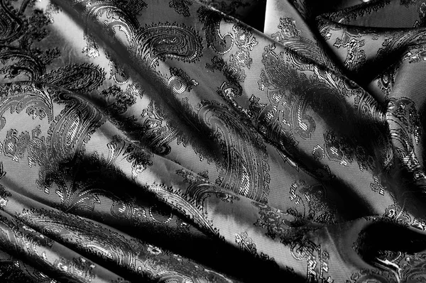 Textura, fondo, tela gris acero negro con un paisley patt —  Fotos de Stock