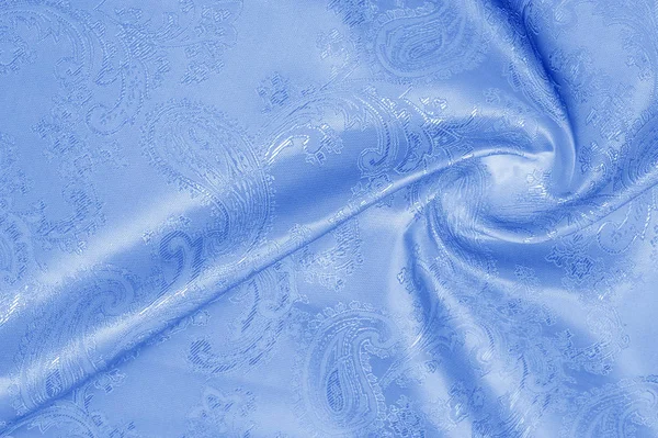 Textura, fundo, padrão. O tecido é azul de seda. Luxo em — Fotografia de Stock