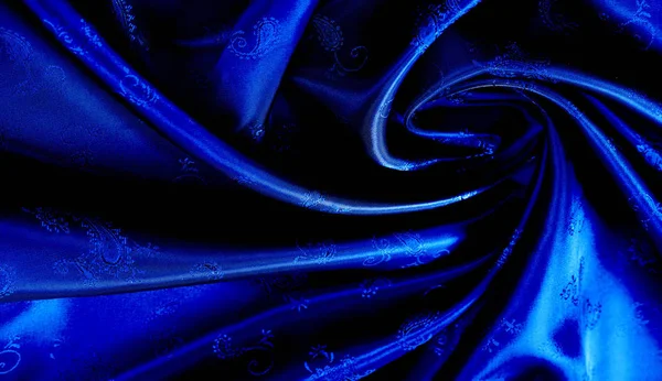 Texture, background, pattern Blue silk chiffon fabric with a pai — Stock Photo, Image