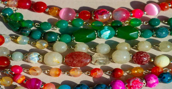 Texture Background Pattern Folk Art Beads Multi Colored Stones Glass — Stock Photo, Image
