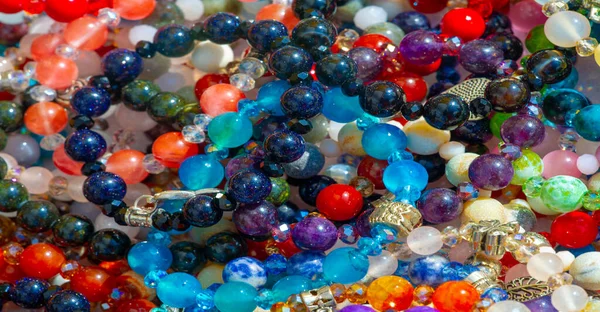 Texture Background Pattern Folk Art Beads Multi Colored Stones Glass — Stock Photo, Image