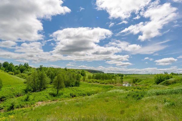 Fotografía Primavera Prados Campos Barrancos Colinas Paisaje Rural Profundo Estrecho — Foto de Stock