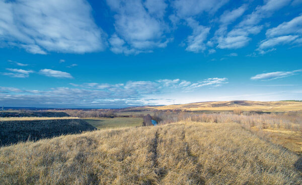 Зимний осенний пейзаж, ноябрь. В конце месяца. Печальный, мрачный сезон, природа ждет снега,