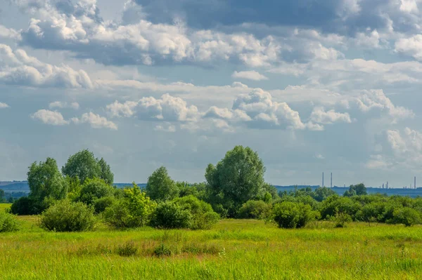 Yaz manzarası, gök gürültülü bulutlar, mavi gökyüzü, sel basmış çayır tarlaları, yaz renklerinin kokusu ve çeşitli kır çiçekleri.