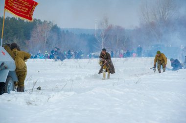 Kış manzarası, faşist işgalciler Naberezhnye Chelny Tatarstan Rusya ile Büyük Vatanseverlik Savaşı 'nın askeri operasyonlarının yeniden yapılandırılması. 16, 02, 2020