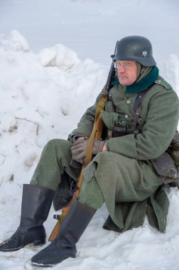 Kış manzarası, faşist işgalciler Naberezhnye Chelny Tatarstan Rusya ile Büyük Vatanseverlik Savaşı 'nın askeri operasyonlarının yeniden yapılandırılması. 16, 02, 2020