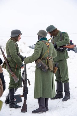 Kış manzarası, faşist işgalciler Naberezhnye Chelny Tatarstan Rusya ile Büyük Vatanseverlik Savaşı 'nın askeri operasyonlarının yeniden yapılandırılması. 16, 02, 2020
