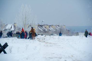 Kış manzarası, faşist işgalciler Naberezhnye Chelny Tatarstan Rusya ile Büyük Vatanseverlik Savaşı 'nın askeri operasyonlarının yeniden yapılandırılması. 16, 02, 2020