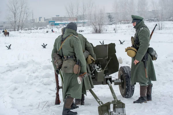 Зимний Пейзаж Реконструкция Военных Действий Великой Отечественной Войны Фашистскими Захватчиками — стоковое фото