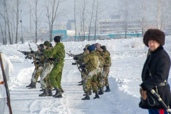 Paisaje Invernal Reconstrucción Las Operaciones Militares Gran Guerra Patria Con — Foto de Stock