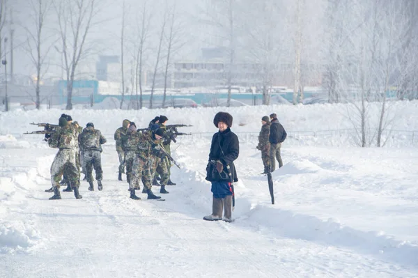 冬季风景 与法西斯侵略者的伟大卫国战争军事行动的重建 纳贝列热奈 切尔尼 鞑靼斯坦俄罗斯 2020年2月16日 — 图库照片