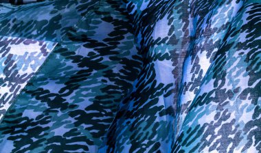 Arkaplan tasarımı dokusu, mavi ipek kumaş, soyutlama, telif hakkı baskısı, askeri kamuflaj yün kumaşı, tasarımların askeri bir kumaş olmanı sağlayacak.,