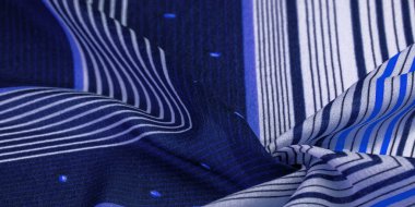 Doku deseni, koleksiyon, ipek kumaş, çizgili beyaz ve mor çizgili mavi arka plan, Meksika temalı, Meksika panço kostümlü