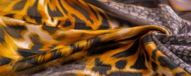 Doku, arkaplan, desen, ipek kumaş, Afrika temalı baskı, vahşi bir hayvanın teni.