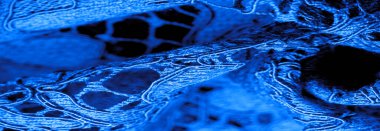 Doku, arkaplan, desen, mavi dantel kumaş, kabartmalı dantel kumaş, her iki tarafında da istiridye var. Projeleriniz için uygun, tasarım, vs..