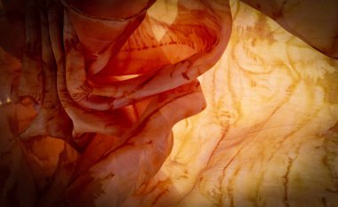 doku, arkaplan, desen, soyut baskılı turuncu ipek kumaş, zemin, bağlam, düşkün, folyo, alan