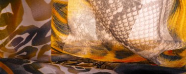 Doku, arkaplan, desen, ipek kumaş, Afrika temalı baskı, vahşi bir hayvanın teni.