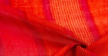 Doku, arkaplan, desen, tasarım, sarı çizgili kumaş kırmızı-turuncu, projeleriniz için bu kalın ve parlak kumaş. Çok çeşitli renklerde pek çok yumuşak ovayla