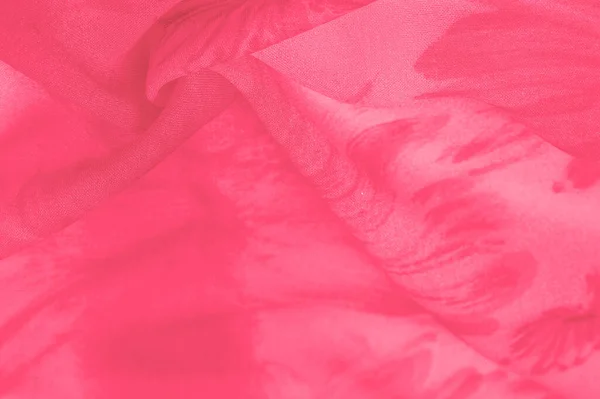 Фон Текстура Красная Шелковая Ткань Окрашенными Луговыми Цветами Ткань Правило — стоковое фото
