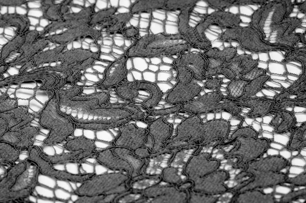 Texture Sfondo Motivo Tessuto Pizzo Nero Delicato Tessuto Pizzo Goffrato — Foto Stock