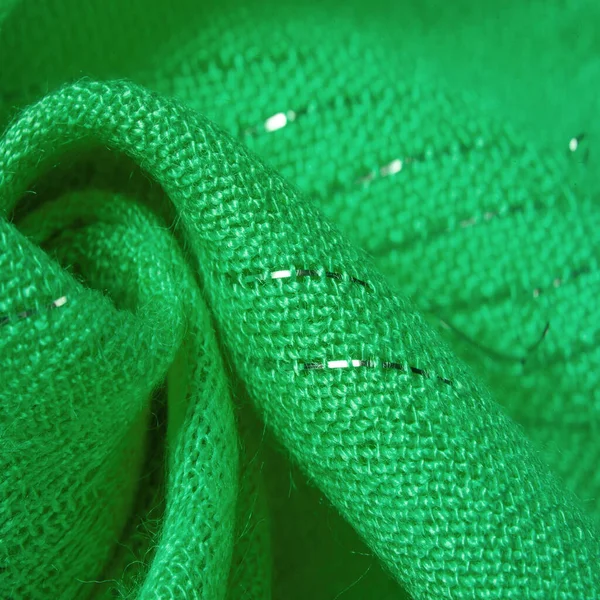 Textur Hintergrund Muster Grüner Smaragdgrüner Paillettenstoff Weißer Streifen Aus Silberstreifen — Stockfoto