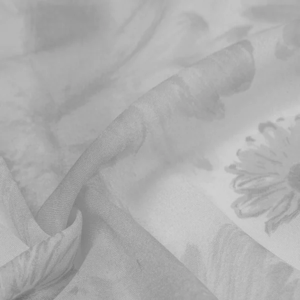 Textura Fundo Tecido Seda Branca Com Flores Prado Pintadas — Fotografia de Stock