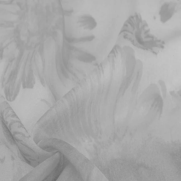 Achtergrond Textuur Witte Zijde Stof Met Beschilderde Weide Bloemen — Stockfoto
