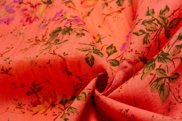 Texture Sfondo Motivo Tessuto Cotone Rosa Con Una Stampa Fiori — Foto Stock