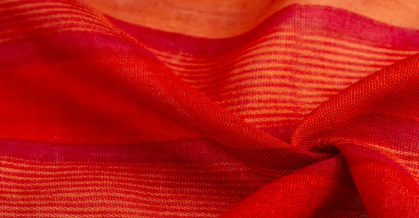 Texture Fond Motif Design Tissu Rouge Orange Rayures Jaunes Tissu — Photo