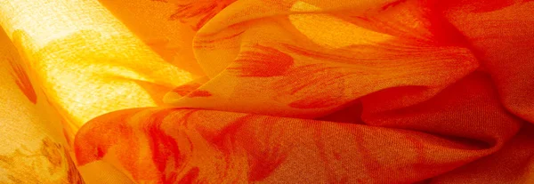 Texture Fond Tissu Soie Orange Avec Fleurs Prairie Peintes — Photo