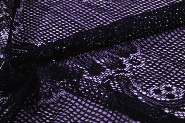 Textura Fundo Design Xale Renda Feminina Azul Crochê Renda Preta — Fotografia de Stock