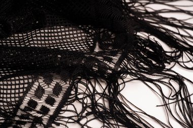 Doku, arkaplan, tasarım, siyah kadın dantelinden şal, siyah dantelden örgü, püskül, el örgüsü çiçek festivali armağanı tasarımından düğün üçgeni kartpostalı