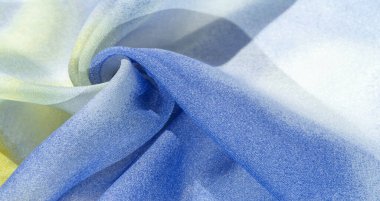 Doku, desen, koleksiyon, açık mavi, sarı ve beyaz ipek kumaş, soyut desen ve yatak tonu.