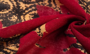 Desen, Arkaplan, Dekor, Art Nouveau, Tekstil, Sanat, Tasarım, Geyik silueti baskılı kırmızı pamuk kumaş, modern fütürist ince resim,