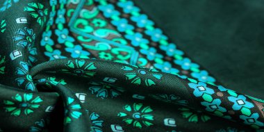 Mavi ve beyaz çiçekli ipek kumaş, yoğun kumaş, triasetat liflerine dayalı çift taraflı. Desen, Arkaplan, Dekor, Modern, Tekstil, Sanat, Tasarım,