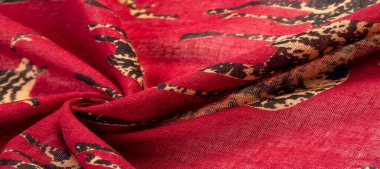 Desen, Arkaplan, Dekor, Art Nouveau, Tekstil, Sanat, Tasarım, Geyik silueti baskılı kırmızı pamuk kumaş, modern fütürist ince resim,