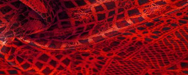 Doku, arka plan, desen. Yakut kırmızısı dantel kumaş, kırmızı ve siyah kumaşın karışımı. Kızarır, kızarır, kızarır, kızarır.