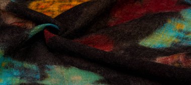 Doku, arkaplan, dekor, modern, tekstil, sanat, tasarım, renkli kelebek desenli siyah yün kumaş
