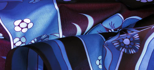 Texture Sfondo Motivo Blu Marrone Con Una Stampa Fiori Bianchi — Foto Stock
