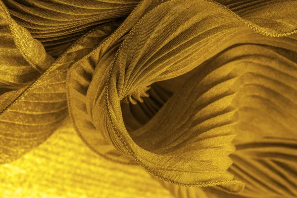Doku Tekstil Kumaş Kumaş Doku Sarı Altın Kıvrım Kumaş Dalgalanma — Stok fotoğraf