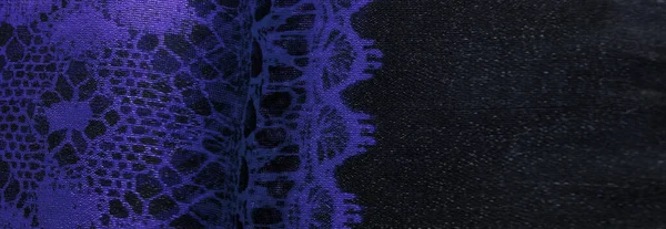 Doku Arka Plan Desen Safir Mavi Dantel Kumaş Mavi Siyah — Stok fotoğraf