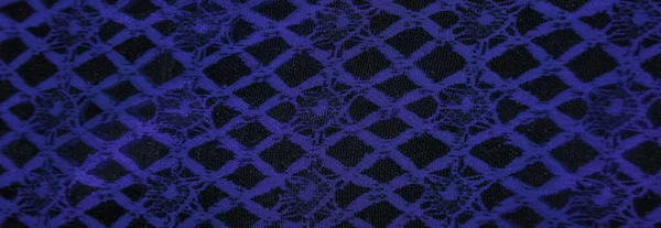 Textúra Háttér Minta Zafír Kék Csipke Szövet Kombinációja Kék Fekete — Stock Fotó