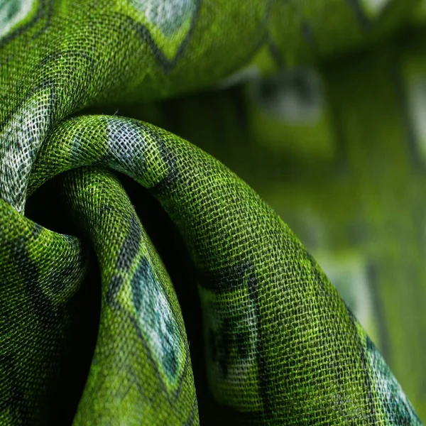 Texture Sfondo Modello Tessuto Seta Verde Tessitura Delicata Sciarpa Fantasia — Foto Stock