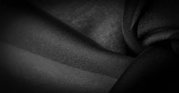 Background Texture Dark Black Chiffon Silk Soft Transparent Fabric Slight — Stock Photo, Image