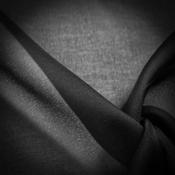 Textura Fundo Seda Chiffon Preto Escuro Tecido Macio Transparente Com — Fotografia de Stock