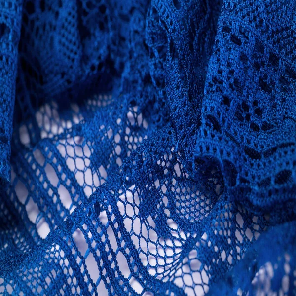 Hintergrund Textur Muster Blauer Spitzenstoff Dünnes Offenes Gewebe Normalerweise Aus — Stockfoto
