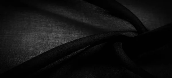Background Texture Dark Black Chiffon Silk Soft Transparent Fabric Slight — Stock Photo, Image