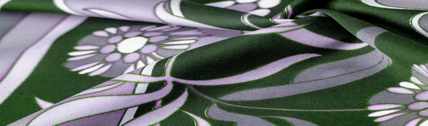 Textura Pozadí Vzor Zelená Modř Potiskem Bílých Květin Geometrické Linie — Stock fotografie