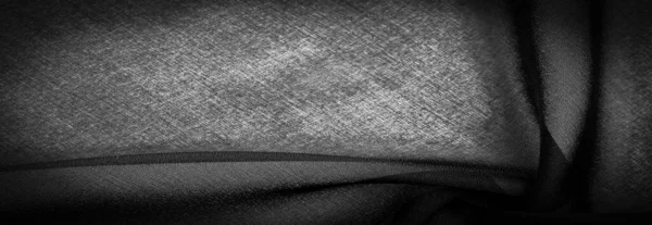 Podkladová Textura Tmavě Černé Šifonové Hedvábí Měkká Průhledná Tkanina Mírnou — Stock fotografie