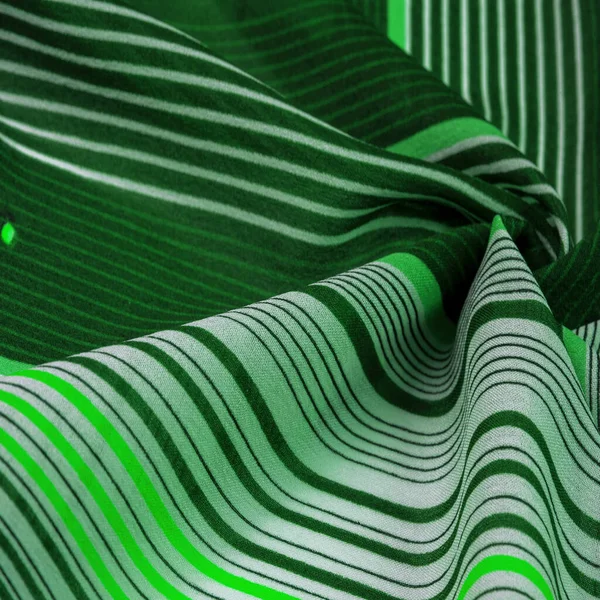 Textural Pattern Collection Silk Fabric Green Background Striped Pattern White — Stock Photo, Image